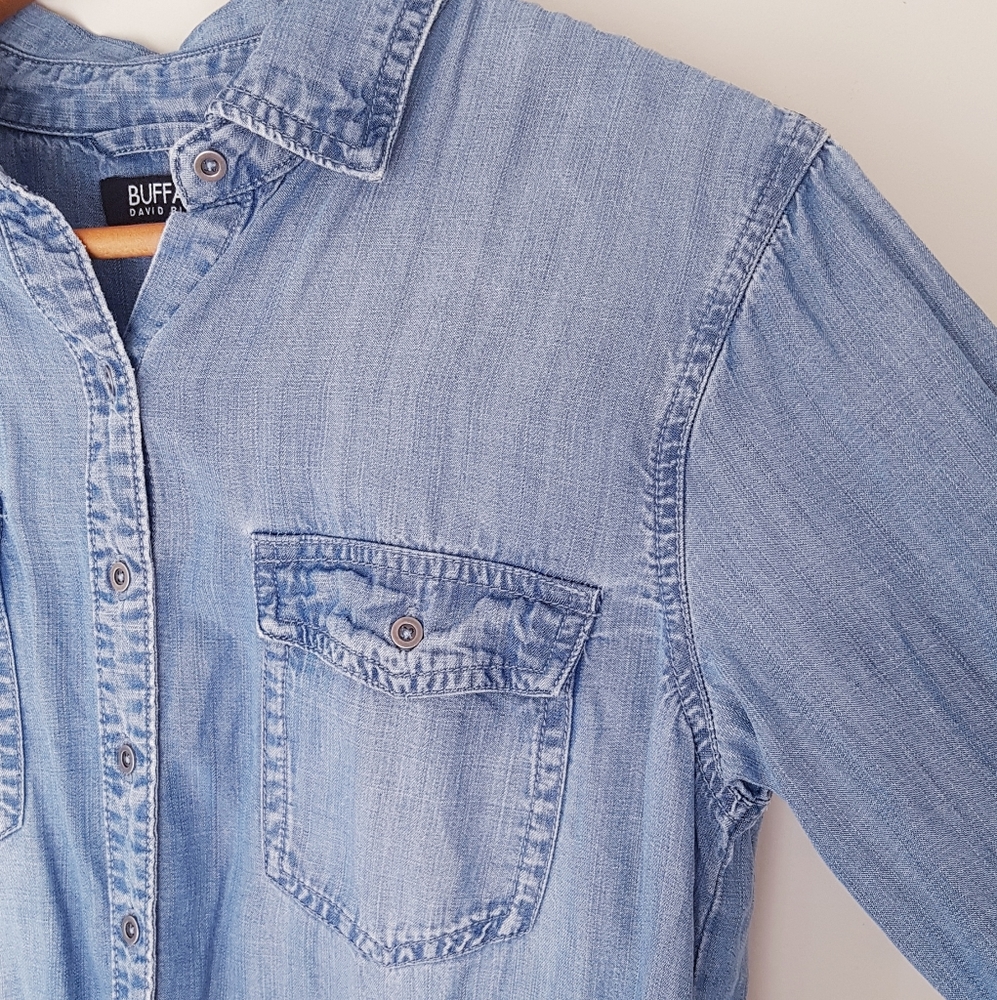 BUFFALO Blue Faded Front Button Denim Shirt - Picture 4 of 10